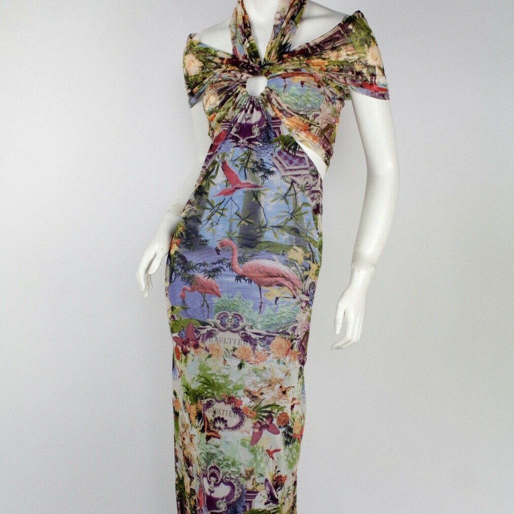 JEAN PAUL GAULTIER Soleil Flamingo mesh dress M 6